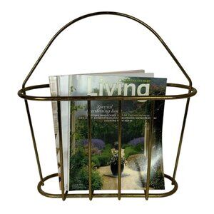 Vintage Brass-Coated Wire Magazine or Record Album Holder With Handle